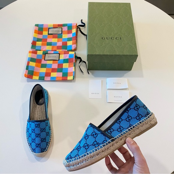 Gucci Blue GG Logo Multicolor Canvas Espadrilles Flats - Picture 6 of 12
